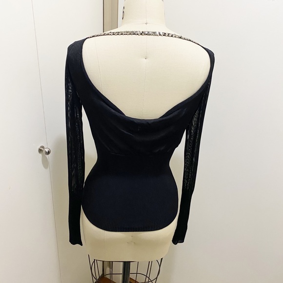 A/X Armani Exchange Sheer Sexy V-Neck Drape Back Sequin Long Sleeve Black XS - Picture 11 of 11